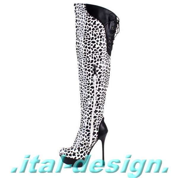 SIZE  6   Boots  Overknees  black-white - New -  (444)