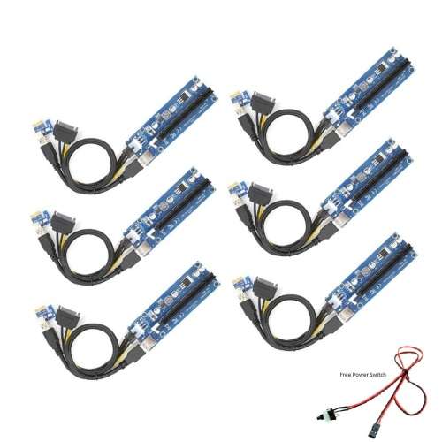 6 PACK v006c PCIe PCI-E PCI Express Powered Riser Adapter Card, BONUS FREE Power Switch