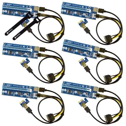MintCell 6-Pack PCIe PCI-e PCI Express 6-Pin 16x to 1x Powered Riser Adapter Card - GPU Mining Rig