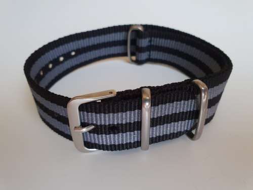 20mm Nato Watch Strap Black/Grey (Bond)