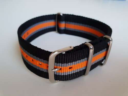 22mm Nato Watch Strap Black/Grey/Orange