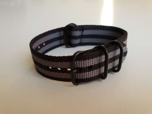 20mm Nato Watch Strap PVD 5-Ring Black/Grey (Bond)