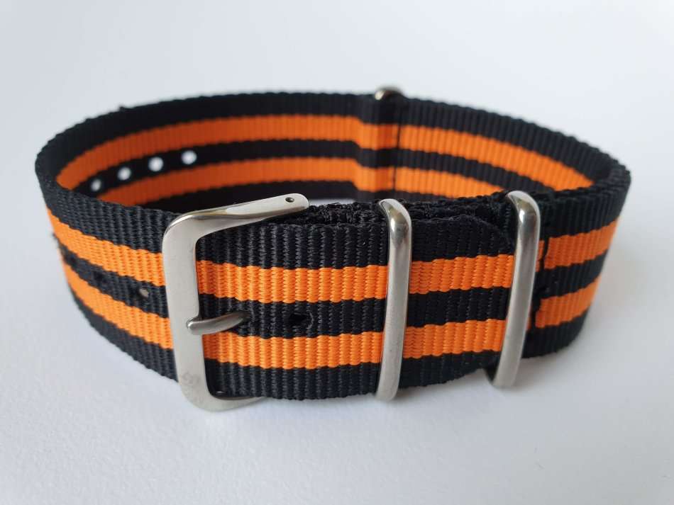 24mm Nato Watch Strap Black/Orange (5-Stripe)