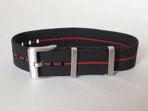 20mm Single Pass Elastic Nato Watch Strap Black/Red