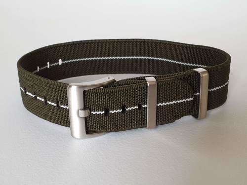 20mm Single Pass Elastic Nato Watch Strap Khaki/White