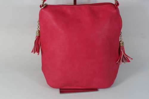 Hot Pink Leather  bag with Tassels- Great everyday Bag