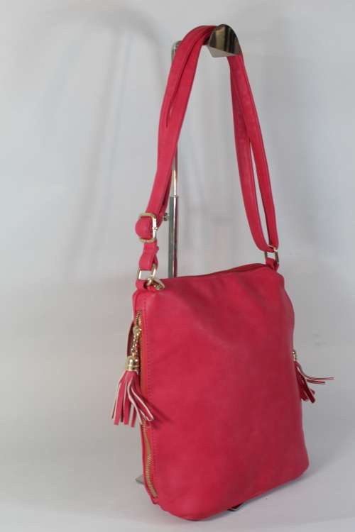 Hot Pink Leather  bag with Tassels- Great everyday Bag