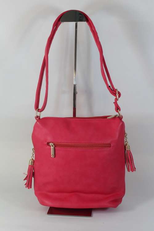 Hot Pink Leather  bag with Tassels- Great everyday Bag