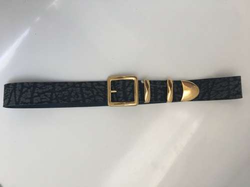 Beautiful Navy GENUINE leather belt with gold detailing - 90cm (to centre hole)