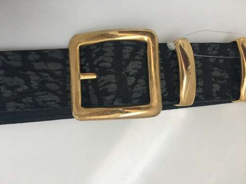 Beautiful Navy GENUINE leather belt with gold detailing - 90cm (to centre hole)