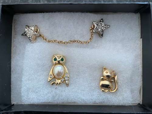 Set of lapel pins - Cat, Stars and Owl