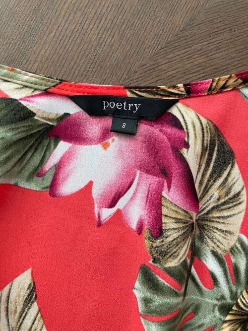 Poetry printed wrap dress - red - size 8/10