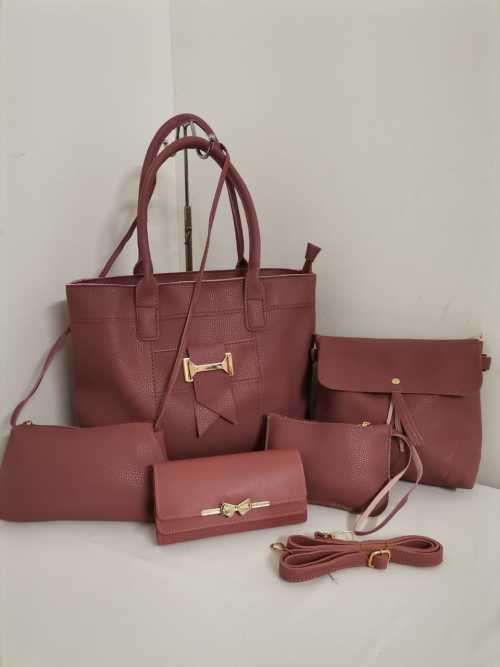 NEW LADIES DARK PINK 5 PIECES BAG SET