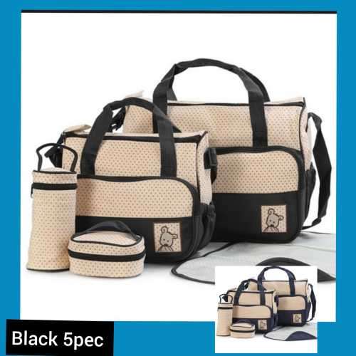 NEW MULTIFUNCTION BABY BAG 5 PIECE BLACK