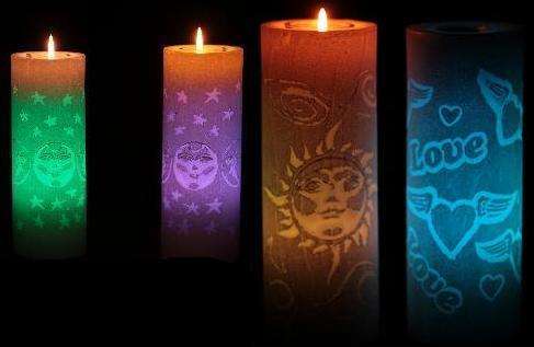 Large Colour Changing Carved wax re-usable holder with tealight candle. - Great for Valentines