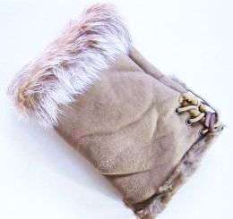 BEIGE FUR LINED FINGERLESS GLOVES