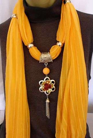 STUNNING ORANGE SCARF WITH FLOWER