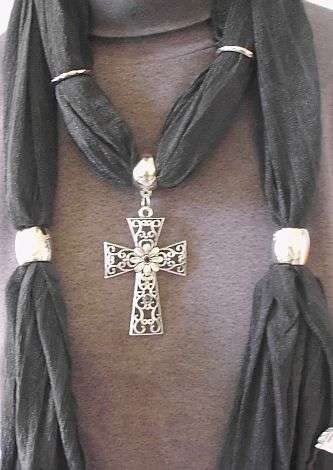 STUNNING BLACK SCARF WITH CROSS