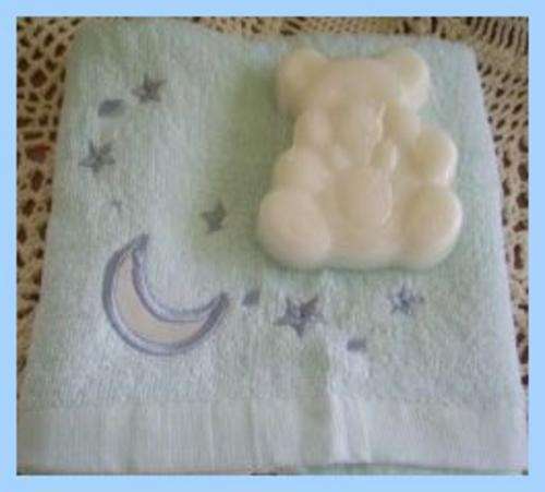 Blue Handtowel with embroidery and Teddy Soap