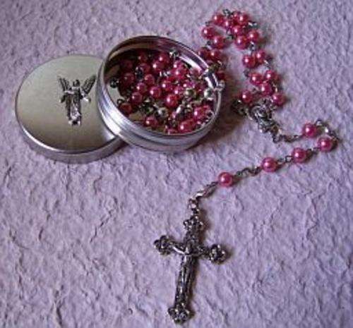 Catholic Rosary in Small Round Tin