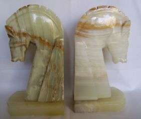 STUNNING COLOURED ALABASTER HORSE HEAD BOOKENDS