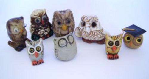 8 SMALL OWL ORNAMENTS