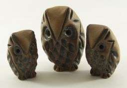 TRIO OF SMALL STONE OWLS