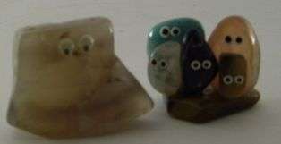 2 SMALL SEMI PRECIOUS STONE OWL ORNAMENTS