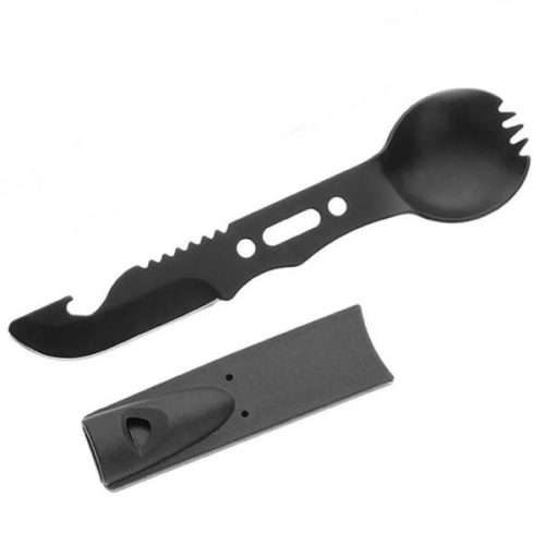 Portable Outdoor Tableware Camping Cutlery Fork Spoon Knife Bottle Opener Whistle