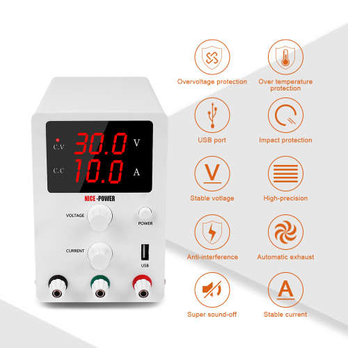30V 10A Digital Adjustable Switching Power Supply with USB Charging Port