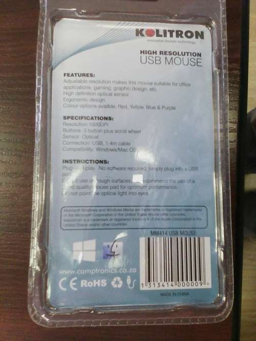 KOLITRON MM414 HIGH RESOLUTION OPTICAL MOUSE BLUE