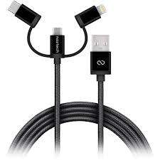 USB 3 in 1 Cell Phone Cable , With Exchanging Tips -Lightning + Type-C+Mirco-B