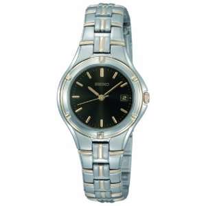 Seiko Ladies Black Dial Gold Marker Bracelet Watch SXDA90P9