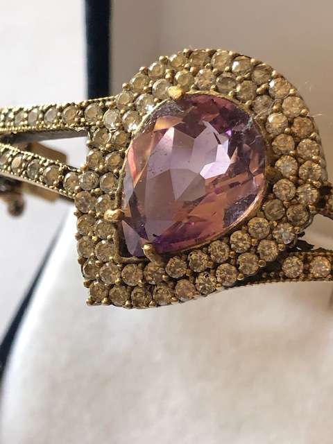 STUNNING UNIQUE VINTAGE STERLING SILVER LARGE AMETHYST BANGLE