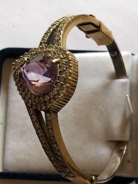 STUNNING UNIQUE VINTAGE STERLING SILVER LARGE AMETHYST BANGLE