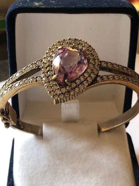 STUNNING UNIQUE VINTAGE STERLING SILVER LARGE AMETHYST BANGLE