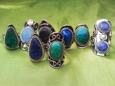 **RESELL OPPORTUNITY** 8 LOT ALPACA SILVER & SEMI PRECIOUS STONE RINGS