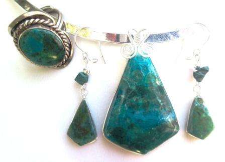 **STOCK CLEARANCE LAST ONE EVER** PERUVIAN BLUE GREEN CHRYSOCOLLA 4 PIECE JEWELRY SET