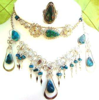 **STOCK CLEARANCE LAST ONE EVER** PERUVIAN BLUE GREEN CHRYSOCOLLA 4 PIECE JEWELRY SET