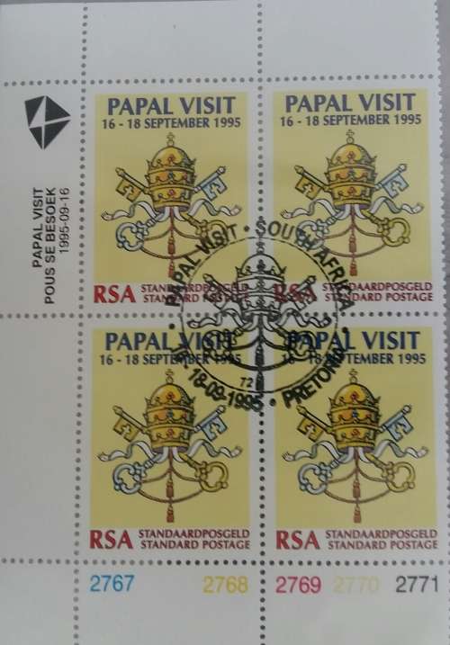 South Africa Papal Visit 1995 Control Block Stamped