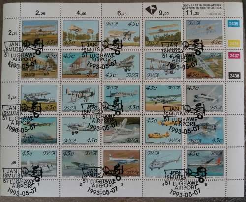1993 Aviation in South Africa Sheet of 25 Stamped