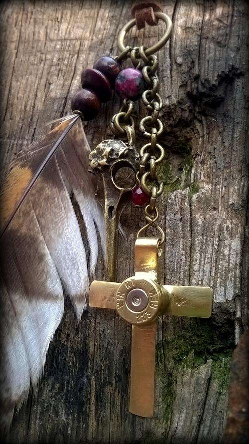 Ruby and Ruby in Fuchsite Bullet Cross Necklace