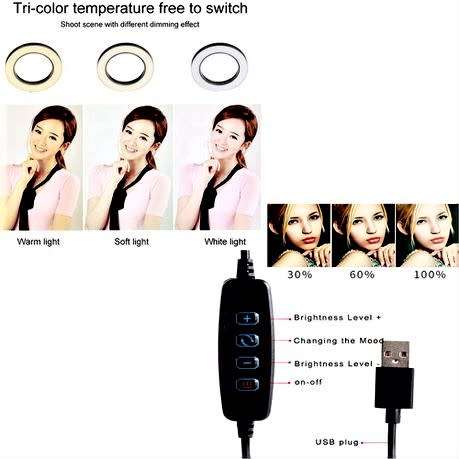 Ring Fill Light, 26cm USB, Dimmeable Lamp with Stand for Selfies, Videos, Tik-Tok
