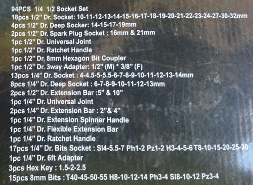 Bebona 1/4 and 1/2" 94 Piece Ratchet Set