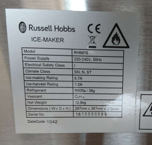 Please Read - Russell Hobbs 15Kg Ice Maker (RHIM15) Display