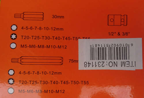 40pc 1/2" &3/8" Torx bit set Hex Star Torx Spline Socket set (CR-V)