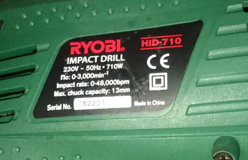 Ryobi 710W Impact Drill 13mm Keyed Chuck (HID-710) Brand New Display! - Requires Key For Chuck
