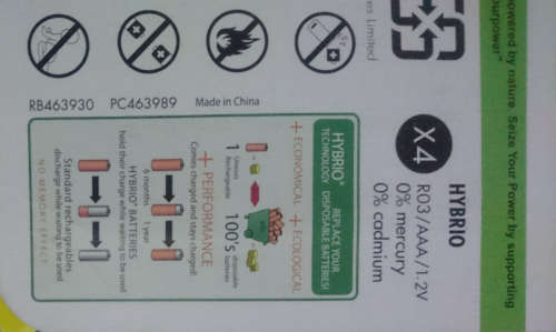 Uniross Hybrio Rechargeable 4 Pack AAA Batteries (800maH)