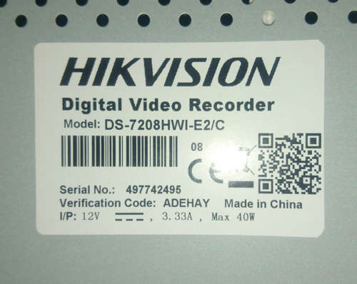 8-Channel Hikvision Ds-7208hwi-e2/a DVR - (Require 12V 4pin DC Adaptor)