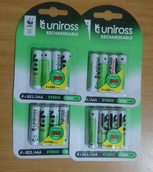 Uniross Hybrio Rechargeable 4 Pack AAA Batteries (800maH)